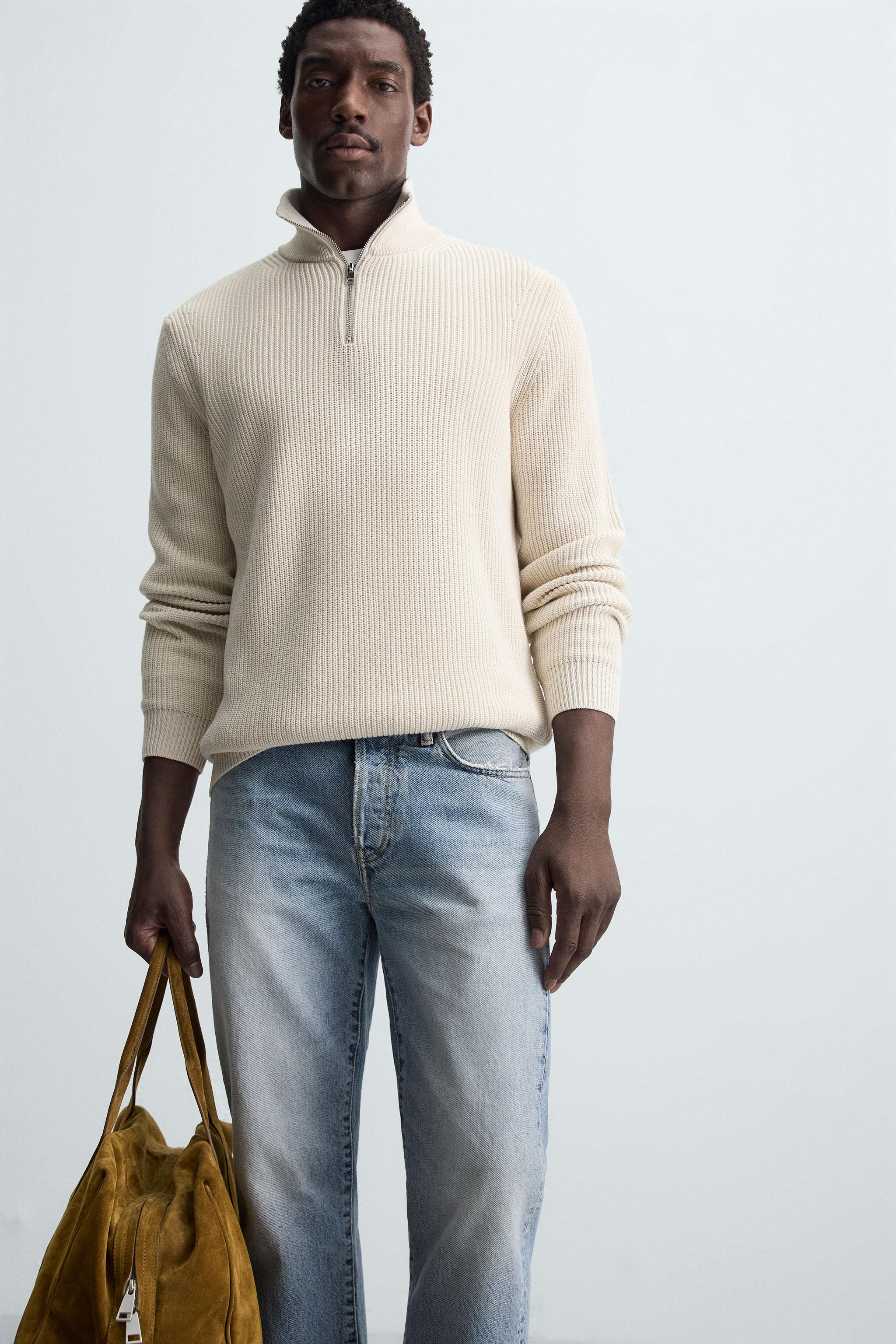 ZIPPERED PURL KNIT SWEATER